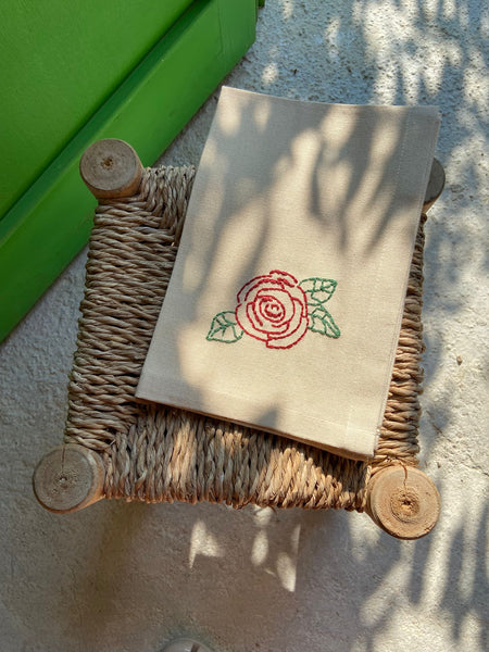Bamboulini x Ovasofra Napkin with Rose Embroidery
