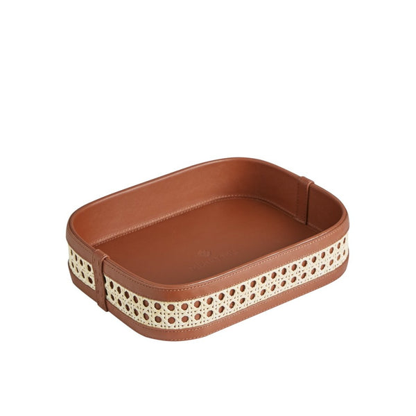 Fey Tray with Leather/Rattan