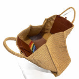 Large Raffia Tote with Hand Embroidered Rainbow