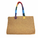 Handwoven Raffia tote with Rainbow Handle