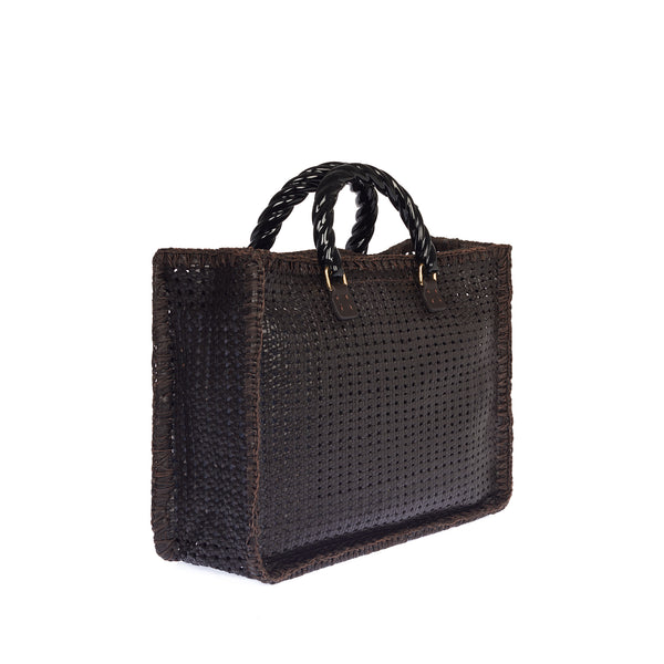 Lucia Bag with Dark Brown Handwoven Leather