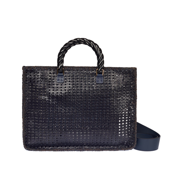 Lucia Bag with Navy Blue Handwoven Leather