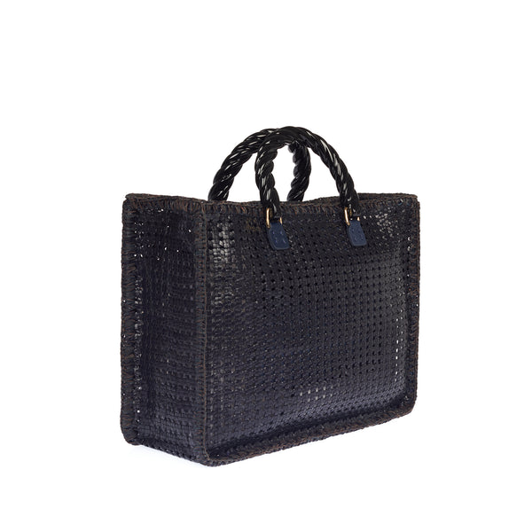 Lucia Bag with Navy Blue Handwoven Leather
