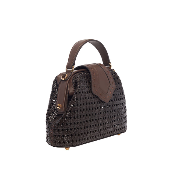 Mini Jung Bag with Dark Brown Handwoven Leather