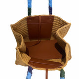 Handwoven Raffia tote with Rainbow Handle